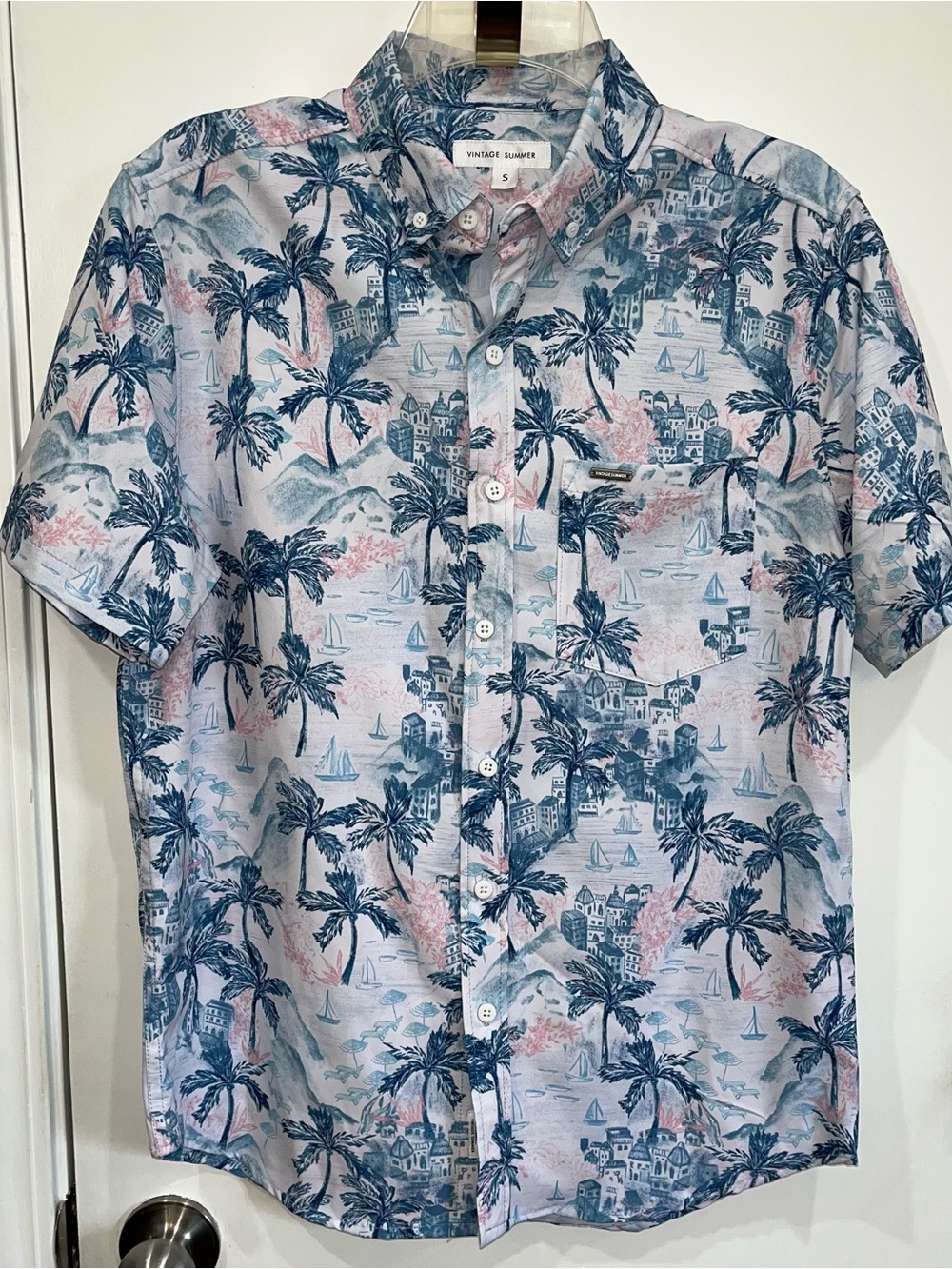 EUC Vintage Summer Men’s Short Sleeve Button-Down Shirt Size Small Palm Print